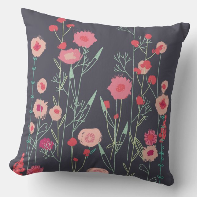 Floral Dark Kissen (Dark floral wildflower throw pillow)