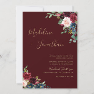 Floral Dark Moody Burgundy Jewel Tone Wedding Invi Einladung
