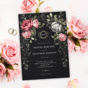 Floral Dark Moody Monogram Wedding Einladung