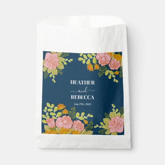 Floral Dark Navy Blue Wedding Botanic Gift Geschenktütchen (Vorderseite)