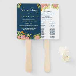 Floral Dark Navy Blue Wedding Botanic Program Fächer