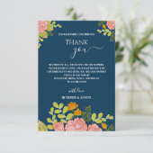 Floral Dark Navy Blue Wedding Botanic Vielen Dank Dankeskarte (Stehend Vorderseite)