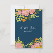 Floral Dark Navy Blue Wedding Botanic Vielen Dank Dankeskarte (Rückseite)