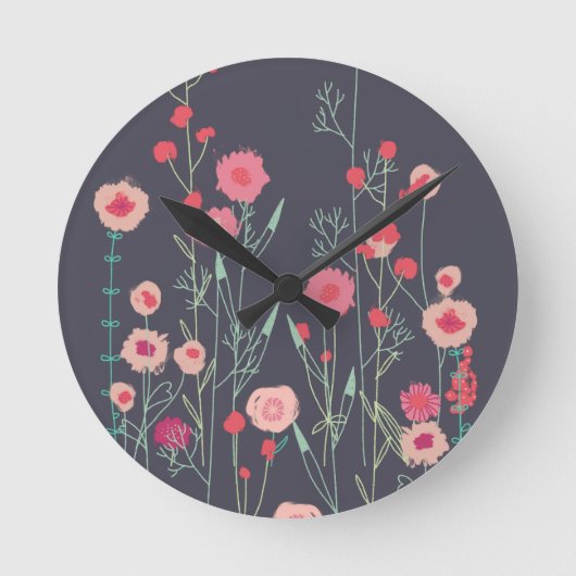 Floral Dark Runde Wanduhr (Vorderseite)