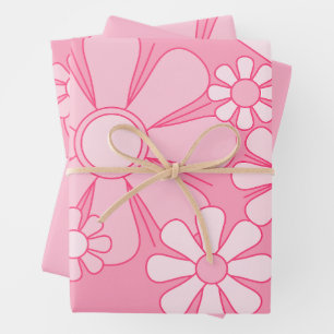 Floral Daydream Retro 60er Pink Pastel Blume Geschenkpapier Set