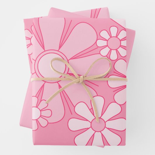 Floral Daydream Retro 60er Pink Pastel Blume Geschenkpapier Set (Beispiel)