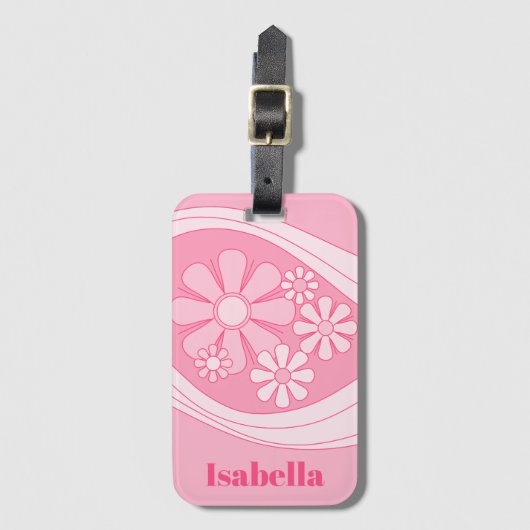 Floral Daydream Retro 60er Pink Pastell Personalis Gepäckanhänger (Vorderseite Vertikal)