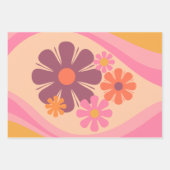 Floral Daydream Retro Blume Muster Rosa Orange Geschenkpapier Set (Vorderseite)