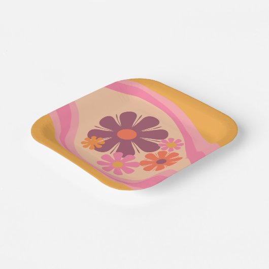 Floral Daydream Retro Blume Muster Rosa Orange Pappteller (Gewinkelt)