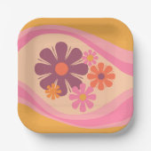 Floral Daydream Retro Blume Muster Rosa Orange Pappteller (Vorderseite)