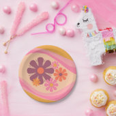 Floral Daydream Retro Blume Muster Rosa Orange Pappteller (Party)