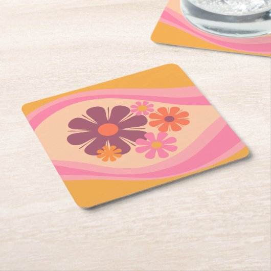 Floral Daydream Retro Blume Muster Rosa Orange Rechteckiger Pappuntersetzer (angewinkelt)