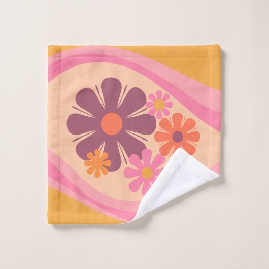 Floral Daydream Retro Blume Muster Rosa Orange Waschlappen (Waschlappen)