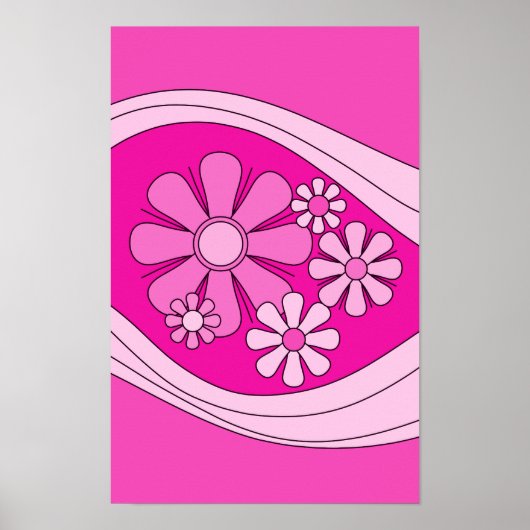 Floral Daydream Retro Hot Pink 60er Blume Poster (Vorne)