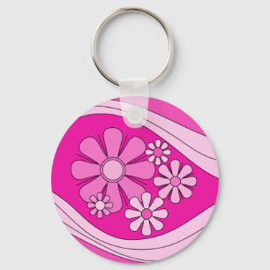 Floral Daydream Retro Hot Pink 60er Blume Schlüsselanhänger