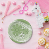 Floral Daydream Sage Green Retro 60er 70er Blume Pappteller (Party)