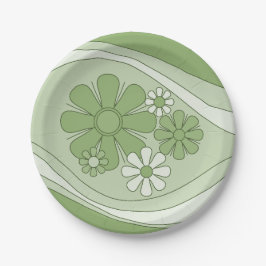 Floral Daydream Sage Green Retro 60er 70er Blume Pappteller