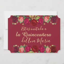 Floral de Borgoña Quinceanera Celebración Einladung