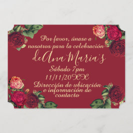 Floral de Borgoña Quinceanera Celebración Einladung