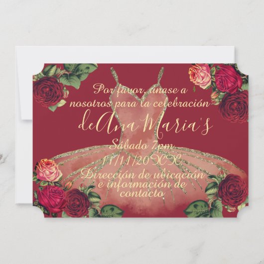 Floral de Borgoña Quinceanera Celebración Einladung (Rückseite)