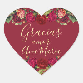 Floral de Borgoña Quinceanera Celebración Gracias Herz-Aufkleber