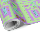 Floral Decal Ethnic Print Green Lila Black Geschenkpapier (Rolleneckpunkt)