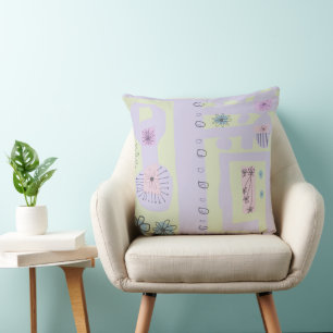 Floral Decal Ethnic Print Light Lila Green Black Kissen