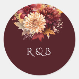 Floral Deep Burgundy Wedding Runder Aufkleber