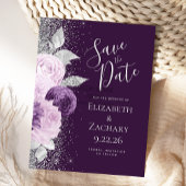 Floral Deep Lila Lavender Silver Glitzer Postkarte