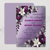 Floral Deep Lila Silver Wedding Einladung (Vorne/Hinten)