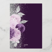 Floral Deep Purple Silver Glitter Wedding Folieneinladung (Rückseite)