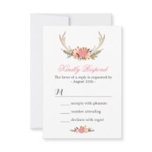 Floral Deer Antler Wedding RSVP Antwort