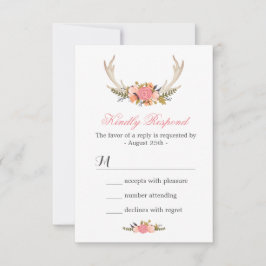 Floral Deer Antler Wedding RSVP Antwort