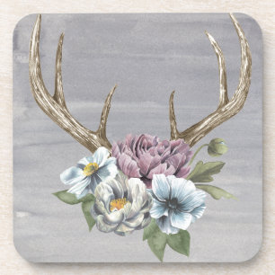 Floral Deer Antlers Getränkeuntersetzer