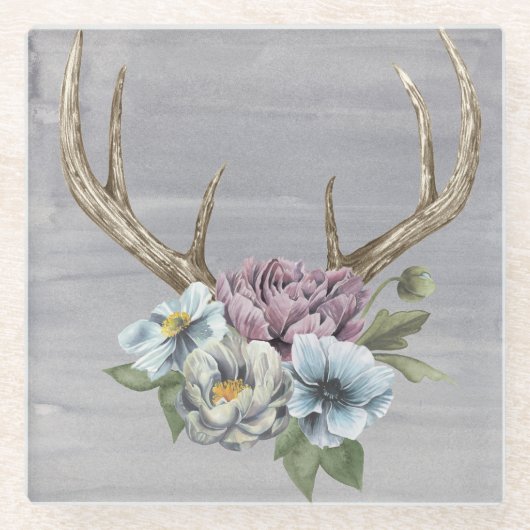 Floral Deer Antlers Glasuntersetzer (Vorderseite)