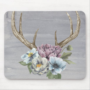 Floral Deer Antlers Mousepad