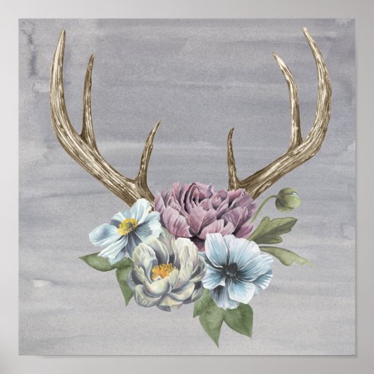 Floral Deer Antlers Poster (Vorne)