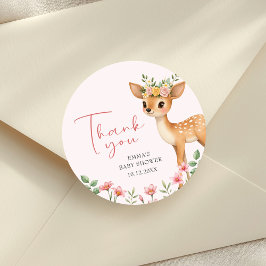 Floral Deer Baby Girl Dusche Vielen Dank Runder Aufkleber