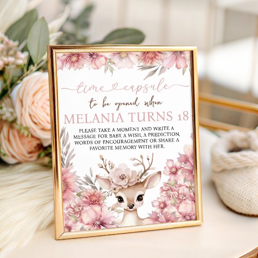 Floral Deer Birthday Time Capsule Sign Sockelschild