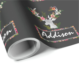Floral Deer Boho Chic Personalisierter Name Geschenkpapier