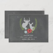Floral Deer Chalk Save the Date Inspiriert (Vorne/Hinten)