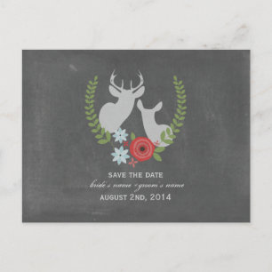 Floral Deer Chalk Save the Date Inspiriert Ankündigungspostkarte