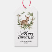 Floral Deer Elegant Moderne frohe Weihnachten Geschenkanhänger (Vorderseite)