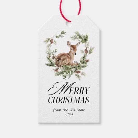 Floral Deer Elegant Moderne frohe Weihnachten Geschenkanhänger (Vorderseite)