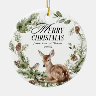Floral Deer Elegant Moderne frohe Weihnachten Keramik Ornament