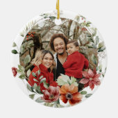 Floral Deer Elegant Moderne frohe Weihnachten Keramik Ornament (Hinten)