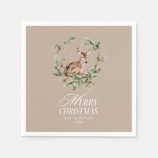 Floral Deer Elegant Moderne frohe Weihnachten Serviette (Vorderseite)
