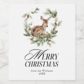 Floral Deer Elegant Moderne frohe Weihnachten Weinetikett (Einzelnes Label)