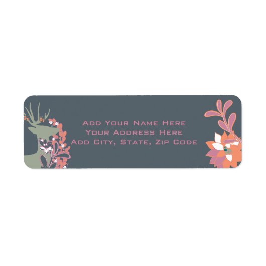 Floral Deer Orange und Rose Holiday Address Labels (Vorne)