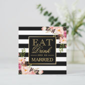 Floral Deko trinken und Verheiratet sein B&W gestr Einladung (Stehend Vorderseite)